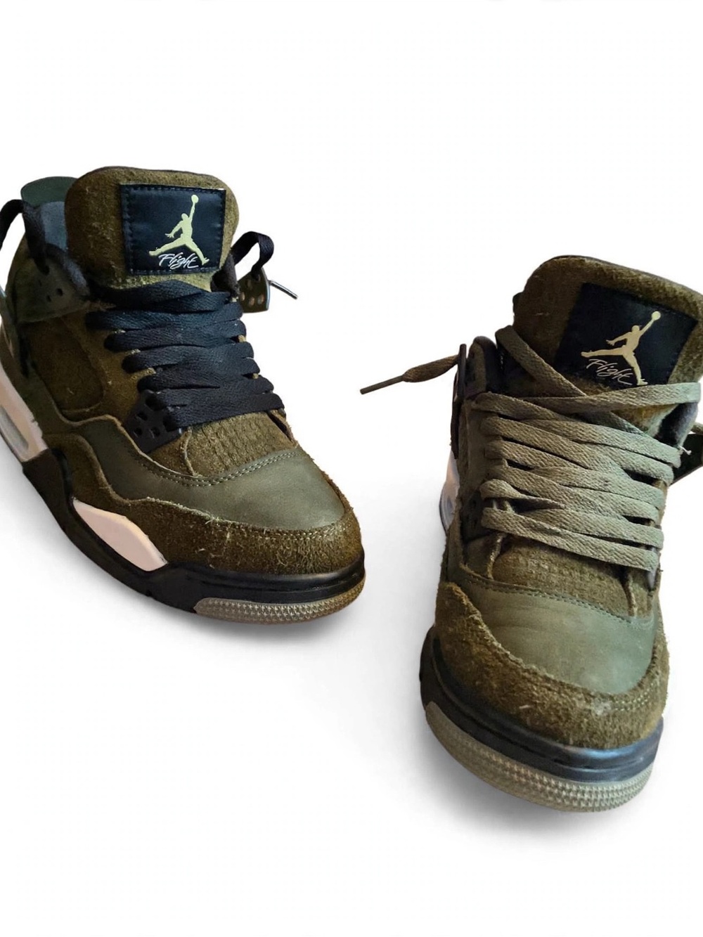 Jordan Kids Olive Green High-Top Jordan 4’s with Black Accents